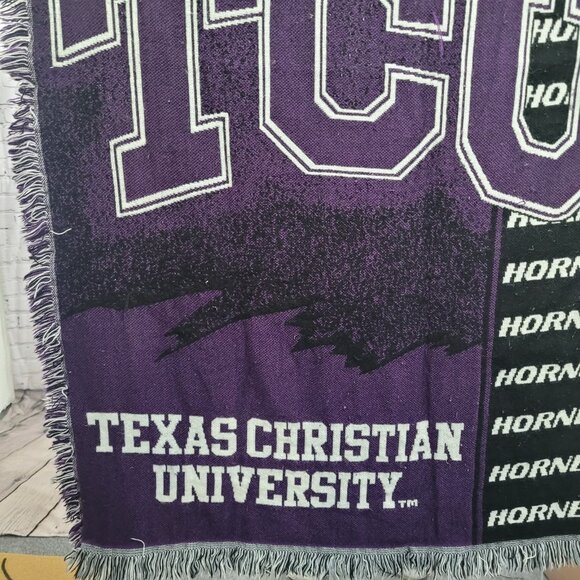 TCU Texas Christian University Purple Black Horned Frogs Throw Blanket 54x41" - Picture 7 of 9